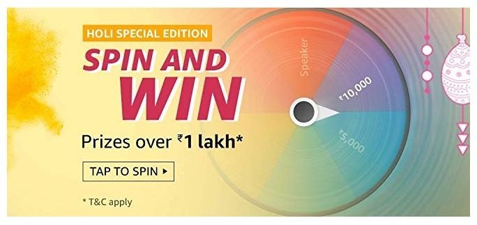 Amazon Holi Special Spin And Win Quiz Answers - Play & Win Rs. 1 Lakh