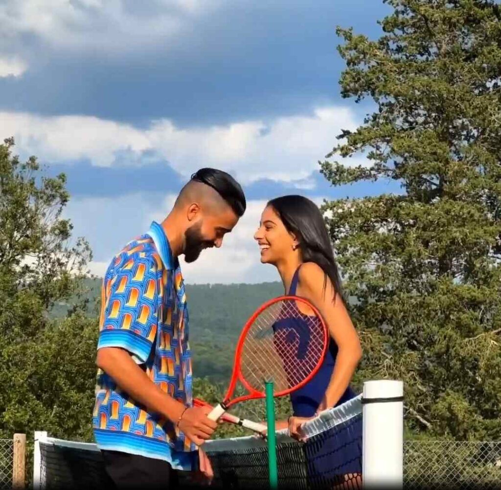 Ap Dhillon Flirting with Banita Sandhu in a Tennis Court Image