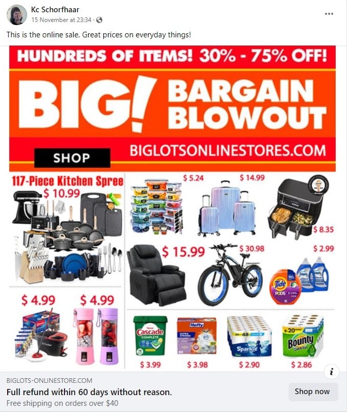 Big Lots Deals Scam User Complaints on Black Friday Sale