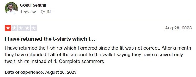 User returned the t-shirts and received half of the amount in kwabey wallet