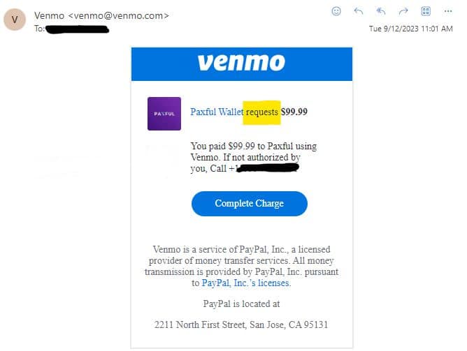 Overview of Paxful Wallet Venmo Scam Phishing Email