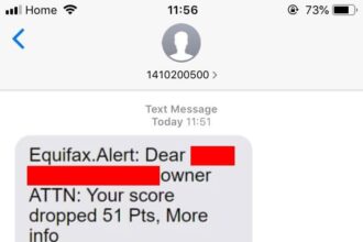 Noortimer Credit Score Dropped Text Scam from 1410-200-500