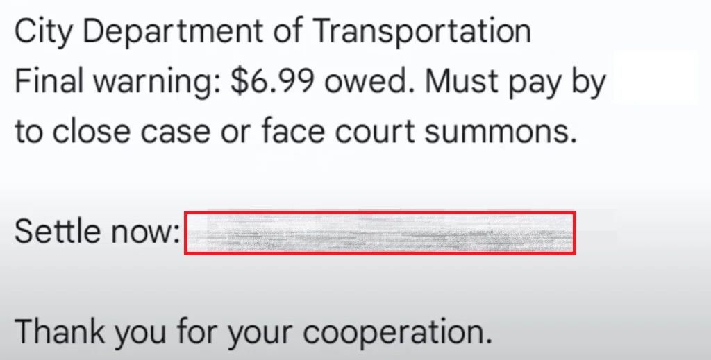 City Department of Transportation Final Warning Fake Text