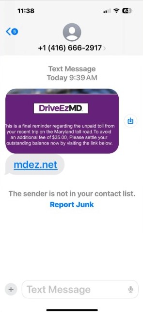 Fake DriveEzMD Toll Texts