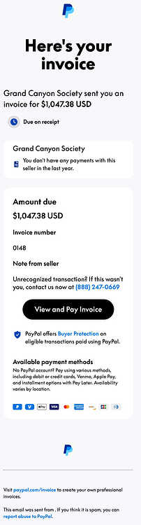 Grand Canyon Historical Society Scam Email