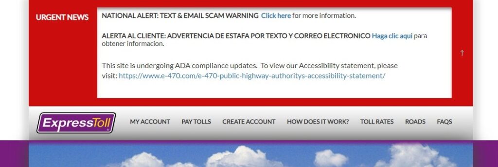Official Notice about Express Toll Text Scam