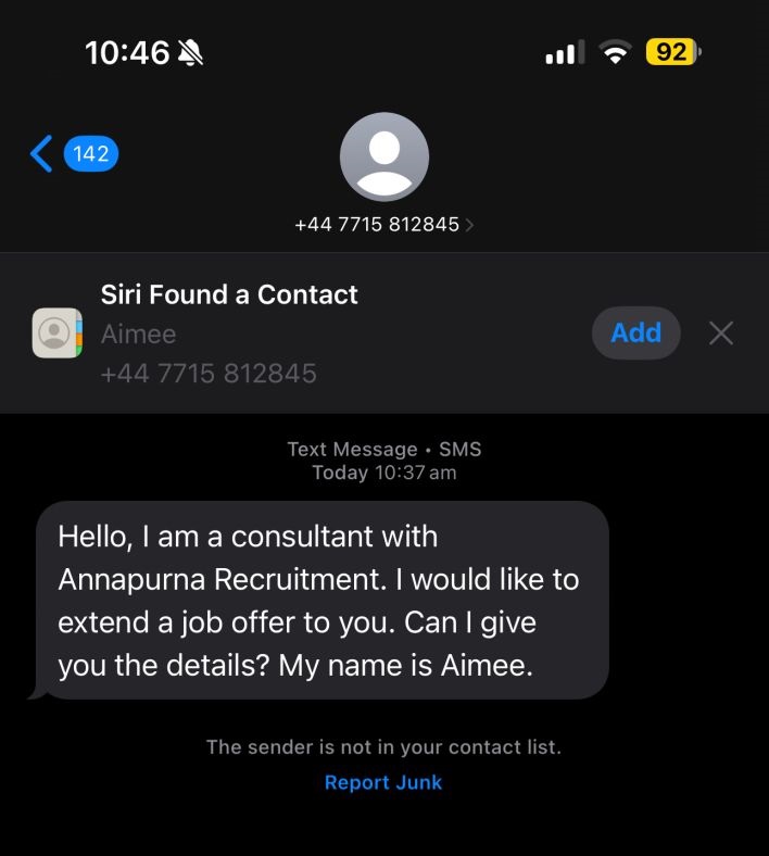 Annapurna Recruitment Fake Job Offer Text