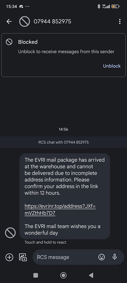 Evri Reschedule Delivery Email/Text
