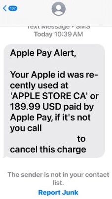 Fake Apple Pay Transaction Alert Text Scam