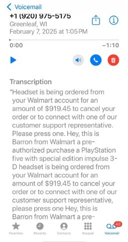 Fake Walmart Playstation 5 Calls
