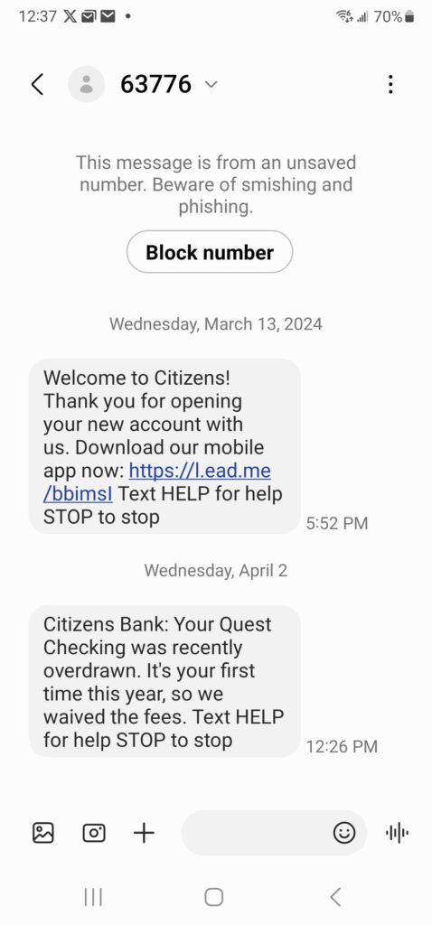 The Citizens Bank Quest Checking Overdraft Scam