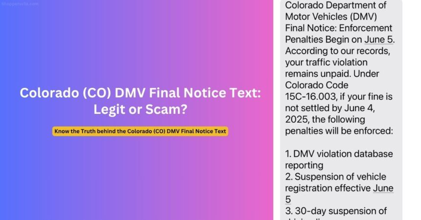 Colorado (CO) DMV Final Notice Text Scam Rising Nationwide