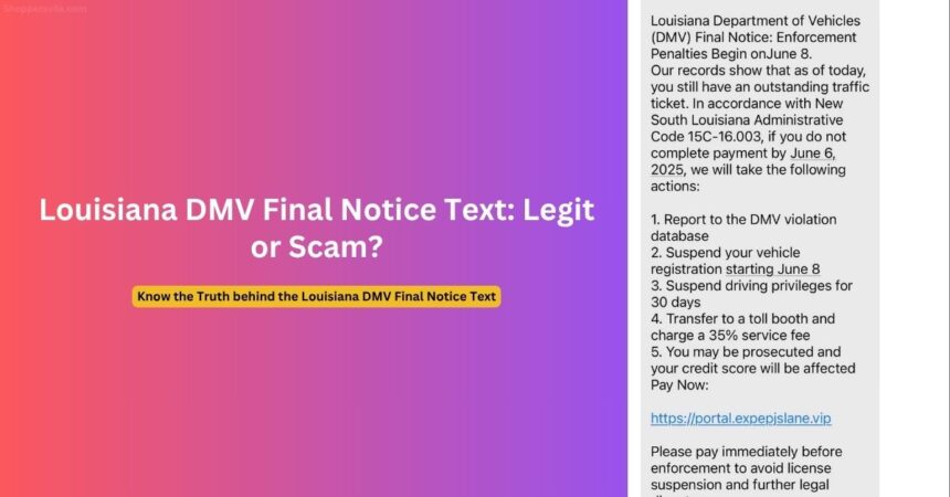 Louisiana DMV Final Notice Text Scam Alert: Protect Yourself