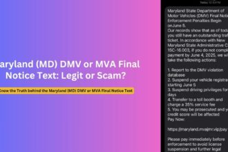 Maryland (MD) DMV or MVA Final Notice Text: Is it a Scam?